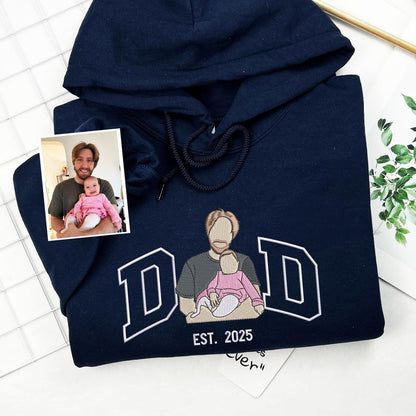 Embroidered Embroidered Dad Portrait Hoodie Father and Son/Daughter Sweatshirt with Photo Father's Day Gift