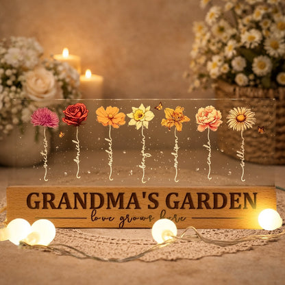 Custom Wooden Grandma's Garden Love Grows Here Birth Flower Night Light Keepsake Gifts For Mom Grandma Christmas Gift Ideas