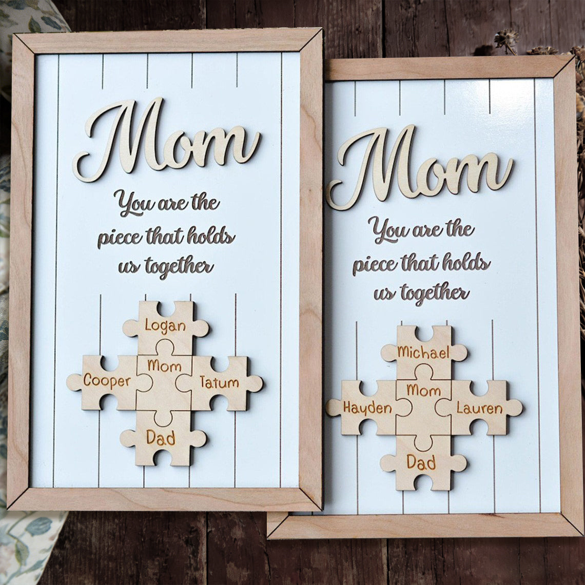 Mom You Are The Pieces That Hold Us Together Wooden Puzzle Pieces Sign Personalized Gifts for Mom Mother's Day Gift