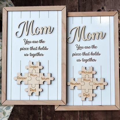 Mom You Are The Pieces That Hold Us Together Wooden Puzzle Pieces Sign Personalized Gifts for Mom Mother's Day Gift