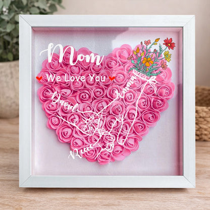 Personalized “Mom, We Love You” Holding Hands Heart Flower Shadow Box – Custom Kids’ Names, Perfect Mother’s Day Gift