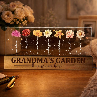 Custom Wooden Grandma's Garden Love Grows Here Birth Flower Night Light Keepsake Gifts For Mom Grandma Christmas Gift Ideas