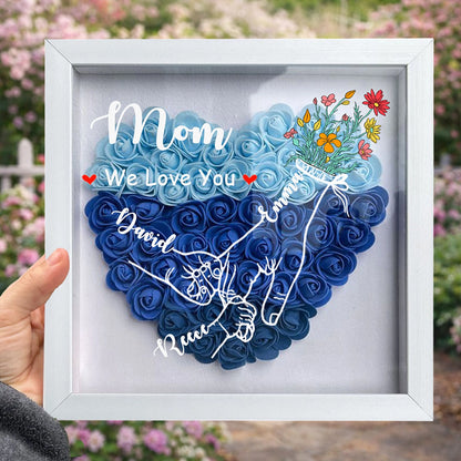 Personalized “Mom, We Love You” Holding Hands Heart Flower Shadow Box – Custom Kids’ Names, Perfect Mother’s Day Gift