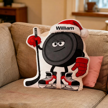Personalized Ice Hockey Christmas Pillow with Custom Name – Festive Holiday Decor, Cozy Sports Gift for Kids, Hockey Players, and Ice Hockey Fans