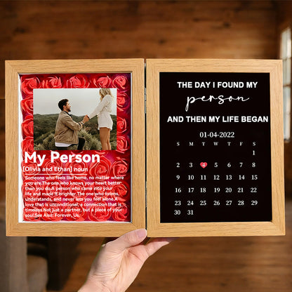 "The Day I Found My Soulmate" Custom Shadow Box: Romantic 3D Floral Backdrop with Personalized Dictionary Definition & Special Date Calendar