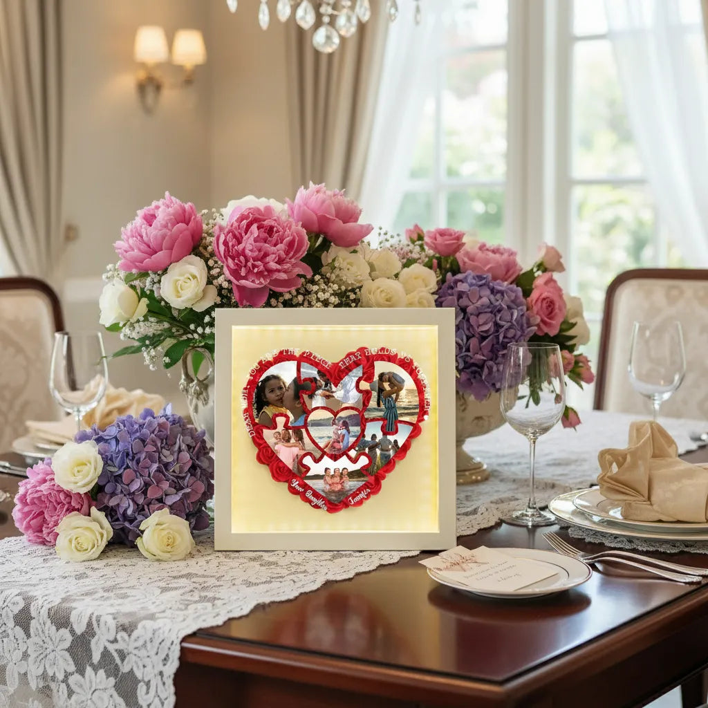 Personalized Light Flower Shadow Box With Photos Piece Mother's Day Gift