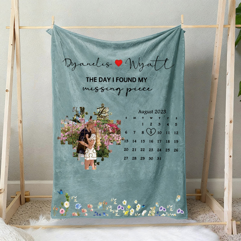 "Our Special Date" Personalized Heart Puzzle Photo Blanket - Custom Anniversary & Wedding Gift