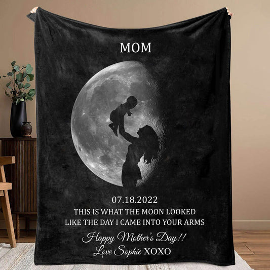Personalized Mom Moon Phase by Date Blanket with Kids Names Mother's Day Gift for New Mom