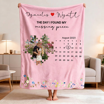 "Our Special Date" Personalized Heart Puzzle Photo Blanket - Custom Anniversary & Wedding Gift