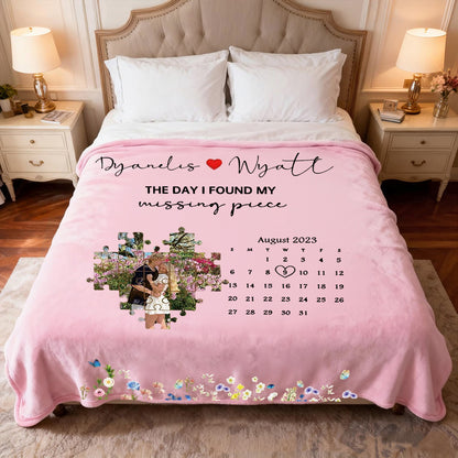 Test 2 BG Personalized Valentine's Day Heart Puzzle Blanket - Custom Photo & Text Gift