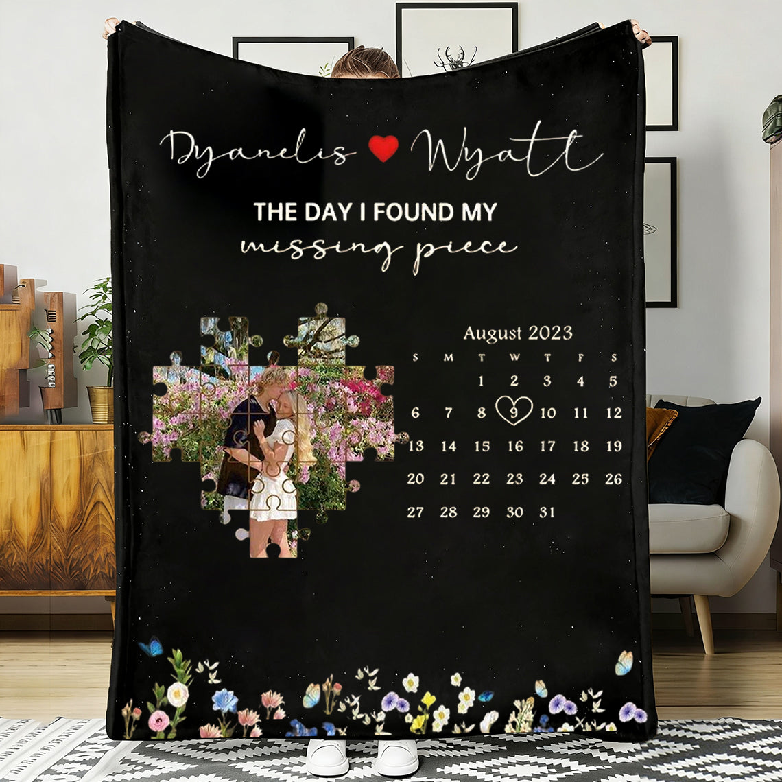 "Our Special Date" Personalized Heart Puzzle Photo Blanket - Custom Anniversary & Wedding Gift