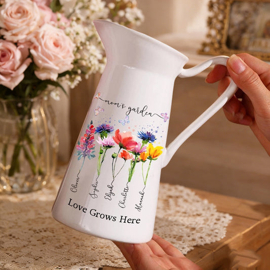 Grandma’s Garden Personalized Birth Flower Vase – Custom Kids’ Names, Mother's Day Gift for Mom or Grandma