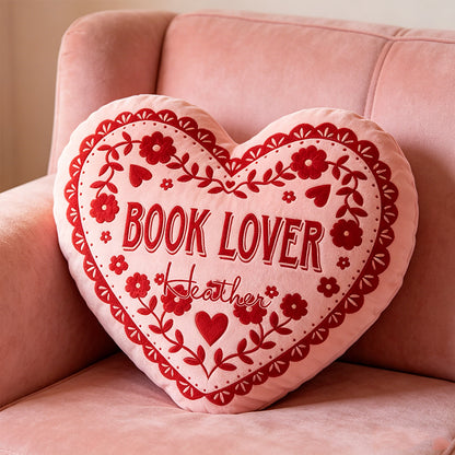 Personalized Book Lover Heart Pillow with Custom Name, Red Book Heart Cushion, Romantic Gift for Readers, Girlfriend & Valentine's Day