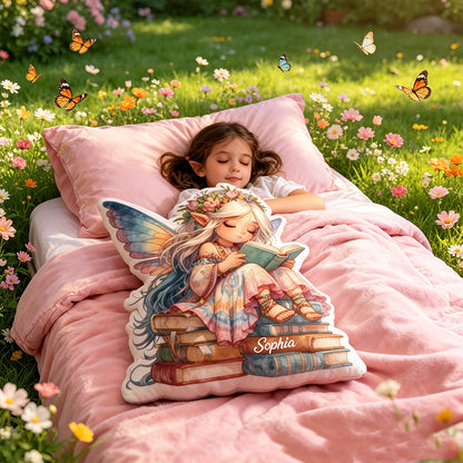 Personalized Fairy Reading Pillow with Custom Name, Cute Elf Book Lover Throw Cushion, Christmas Gift for Kids, Boys & Girls