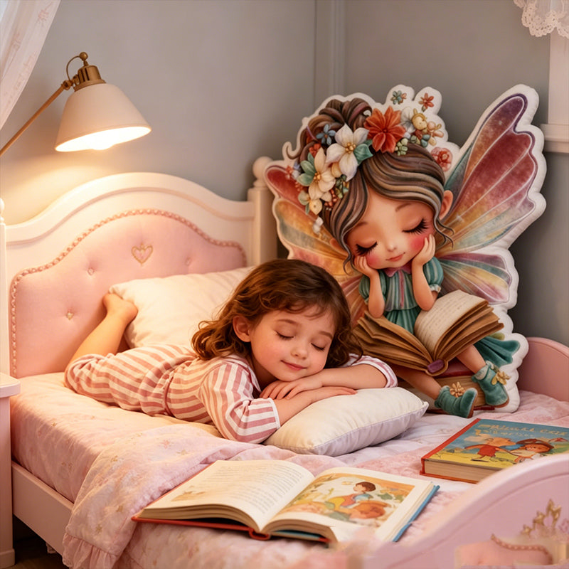 Personalized Fairy Reading Throw Pillow with Custom Name, Cute Book Fairy Cushion, Gift for Kids, Book Lovers & Christmas Decor