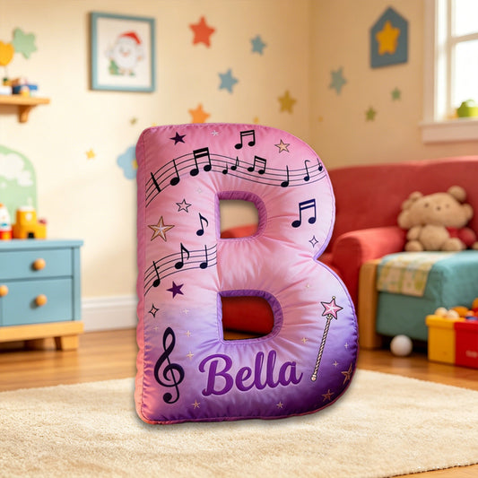 Personalized Colorful Music Notes Pillow with Custom Name, Sheet Music Plush Cushion, Unique Gift for Kids, Music Lovers & Girls Room Decor