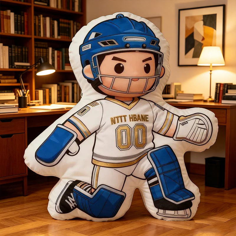 Personalized Ice Hockey Goalie Pillow with Custom Name & Jersey Number – Hockey Player Cushion, Sports Room Decor, Gift for Kids, Players, and Ice Hockey Fans