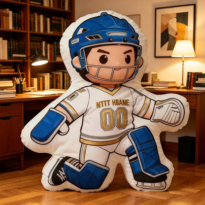 Personalized Ice Hockey Goalie Pillow with Custom Name & Jersey Number – Hockey Player Cushion, Sports Room Decor, Gift for Kids, Players, and Ice Hockey Fans