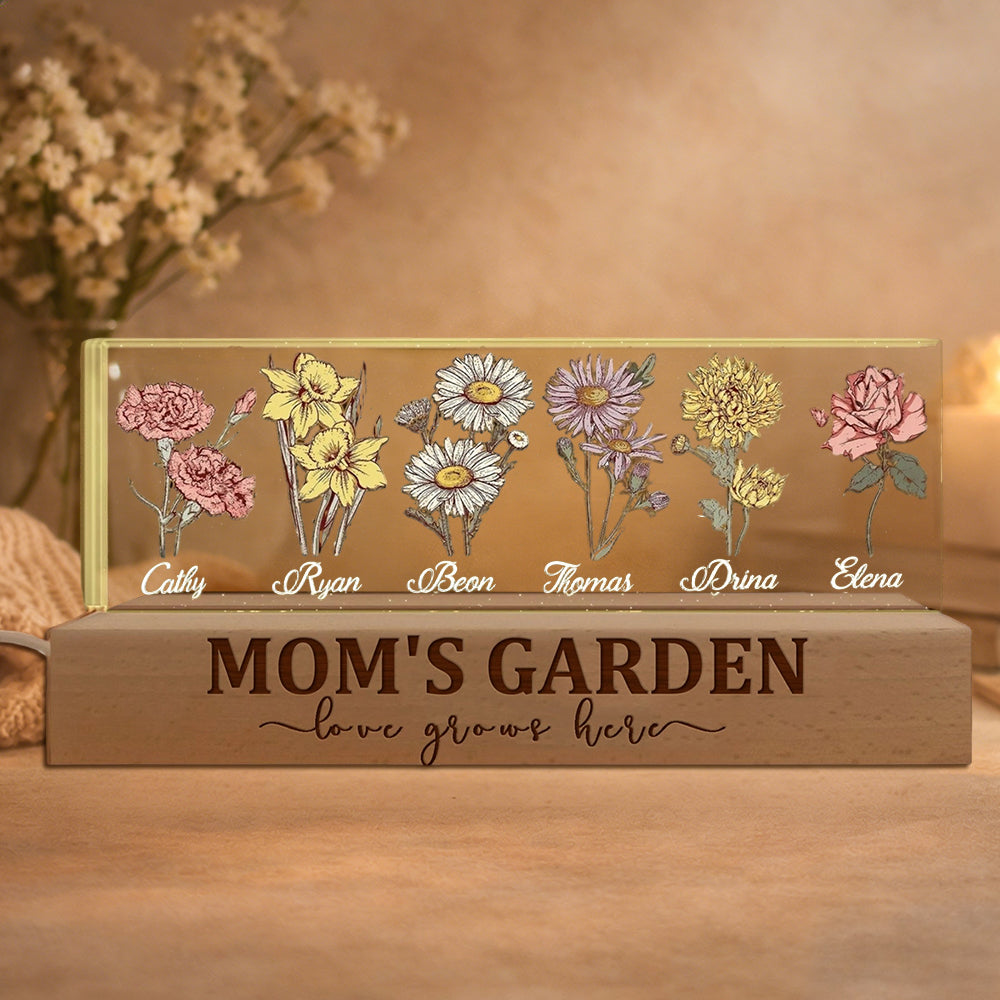 Personalized Grandma's Garden Birth Flower Wood Night Light Unique Gifts for Mom Grandma Christmas Gift