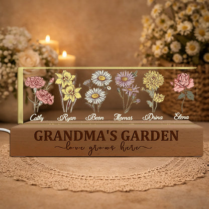 Personalized Grandma's Garden Birth Flower Wood Night Light Unique Gifts for Mom Grandma Christmas Gift