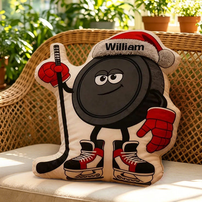 Personalized Ice Hockey Christmas Pillow with Custom Name – Festive Holiday Decor, Cozy Sports Gift for Kids, Hockey Players, and Ice Hockey Fans