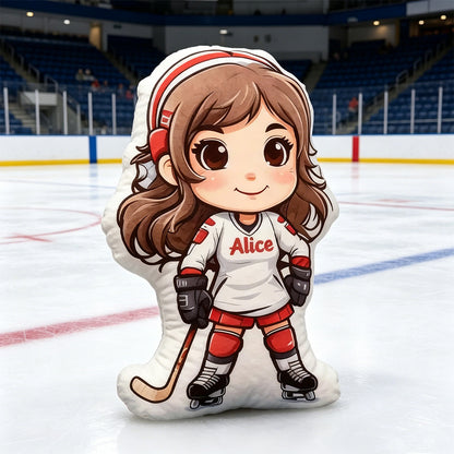 Personalized Girl Hockey Player Pillow with Custom Name – Fun Sports Cushion for Kids, Teens, and Young Hockey Fans