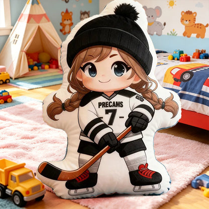 Personalized Ice Hockey Pillow with Custom Name – Cute Sports Cushion for Kids, Girls, Boys, and Hockey Enthusiasts