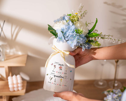 Personalized First Mom Now Grandma Birth Month Flower Vase with Names Mother's Day Gift