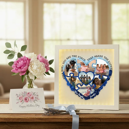 Personalized Light Flower Shadow Box With Photos Piece Mother's Day Gift