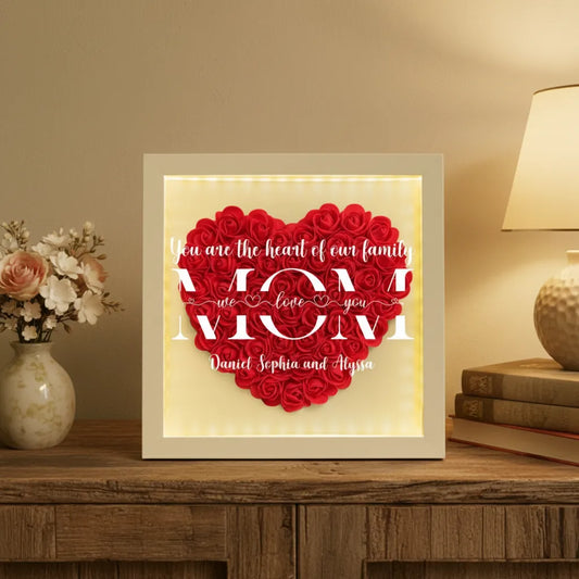 Personalized Family LED Light Flower Shadow Box With Kids Names Mother's Day Gift