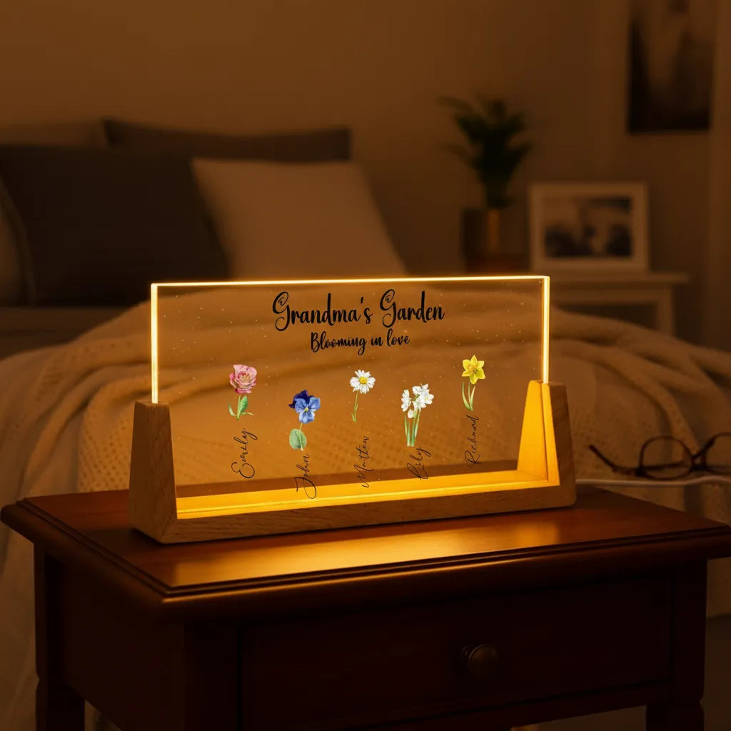 Personalized Mom's Garden Birth Month Flower Night Light With Kids Names Mother's Day Gift