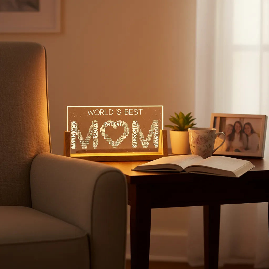 Personalized Words Best Mom Night Light with Names and Traits Mother's Day Gift