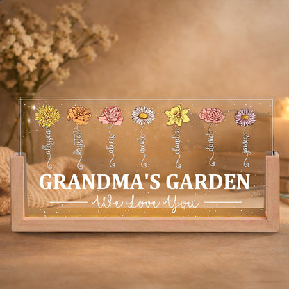 Personalized Mom's Garden We Love You Birth Flower Wood Night Light Unique Christmas Gifts For Mom Grandma