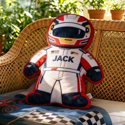 Custom Racer-Shaped Plush Pillow – Personalized Name Gift for Racing Fans and Car Enthusiasts