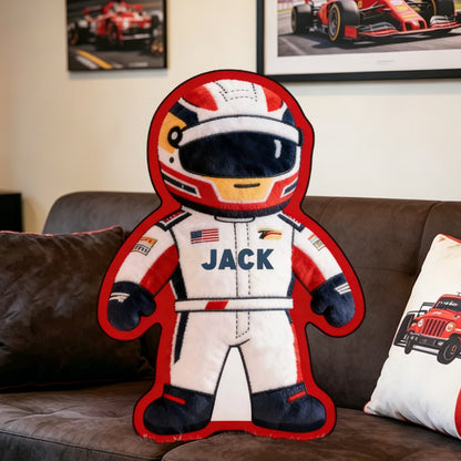 Custom Racer-Shaped Plush Pillow – Personalized Name Gift for Racing Fans and Car Enthusiasts