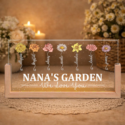 Personalized Mom's Garden We Love You Birth Flower Wood Night Light Unique Christmas Gifts For Mom Grandma