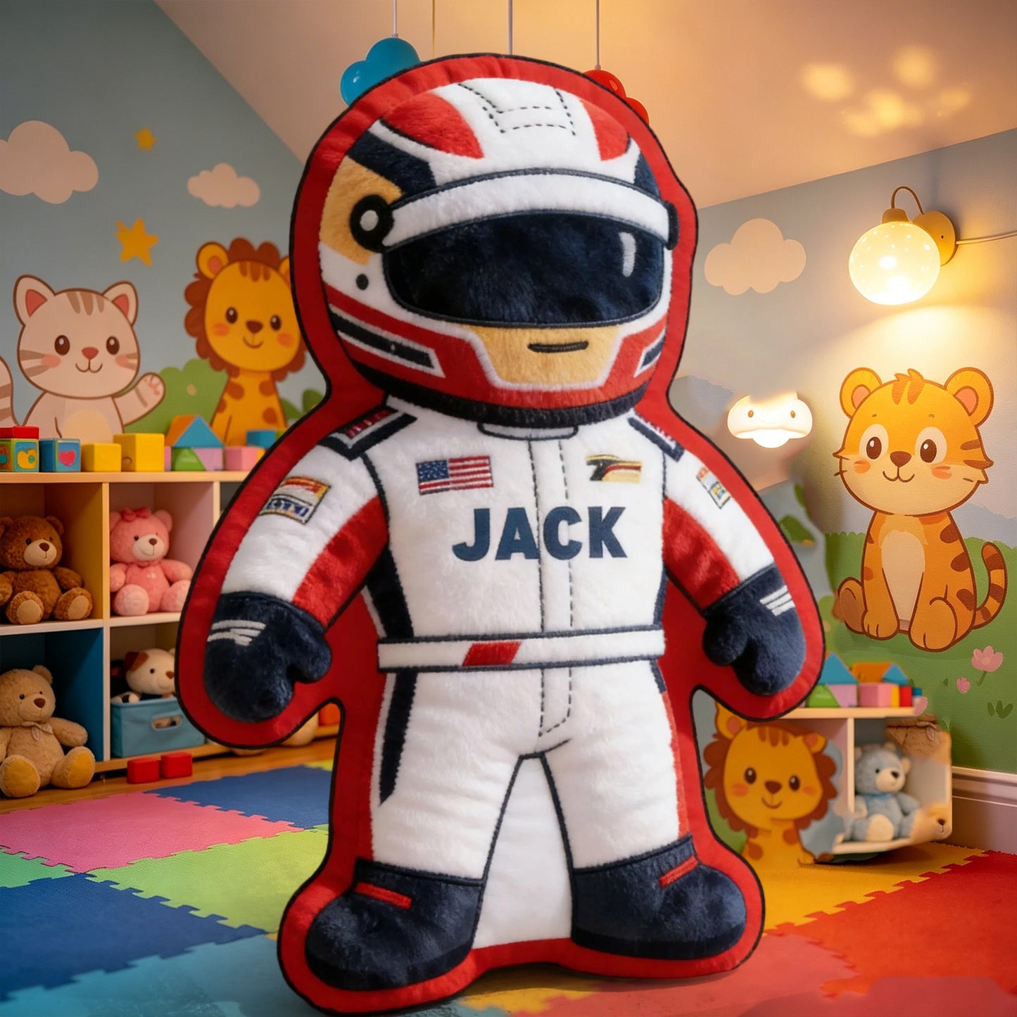 Custom Racer-Shaped Plush Pillow – Personalized Name Gift for Racing Fans and Car Enthusiasts