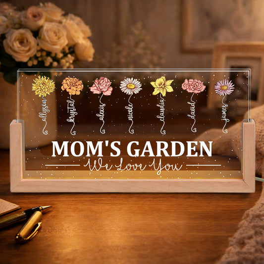 Personalized Mom's Garden We Love You Birth Flower Wood Night Light Unique Christmas Gifts For Mom Grandma