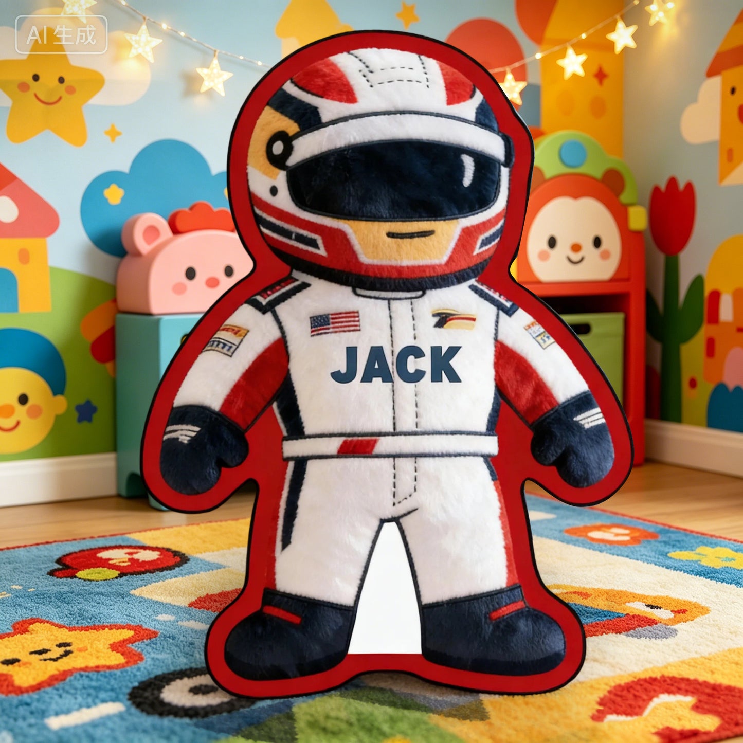 Custom Racer-Shaped Plush Pillow – Personalized Name Gift for Racing Fans and Car Enthusiasts