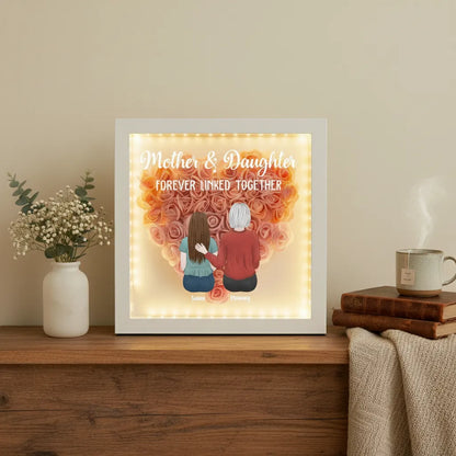 Personalized Mom and Daughter Heart Shadow Box With LED Light Mother's Day Gift