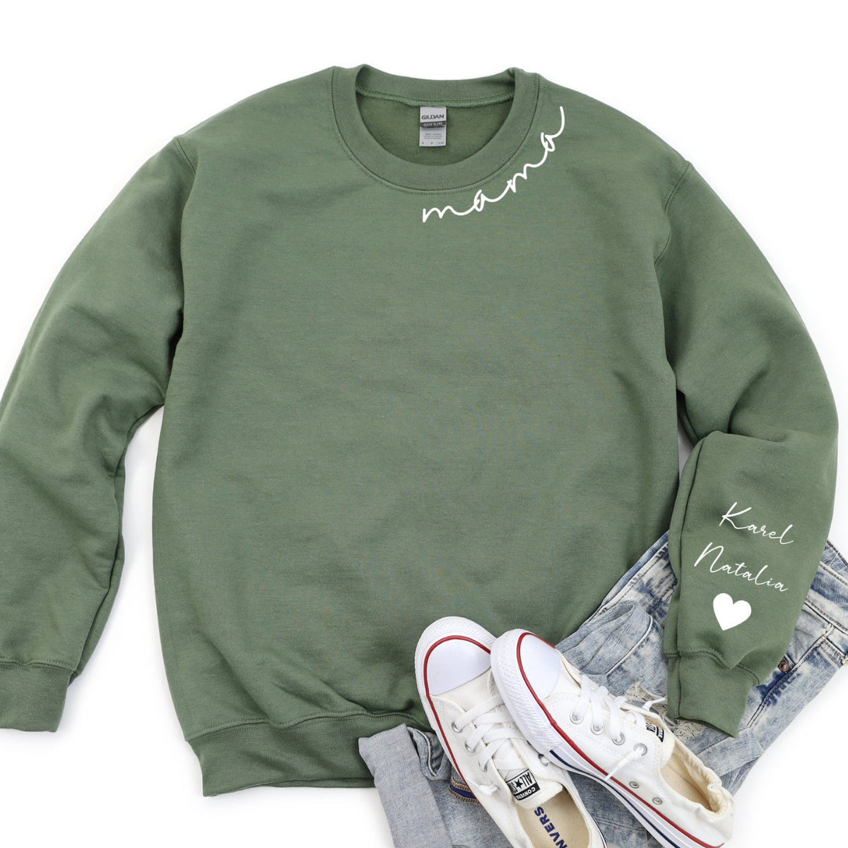 Personalized Mama Sweatshirt with Kid Names on Sleeves Mother's Day Birthday Gift