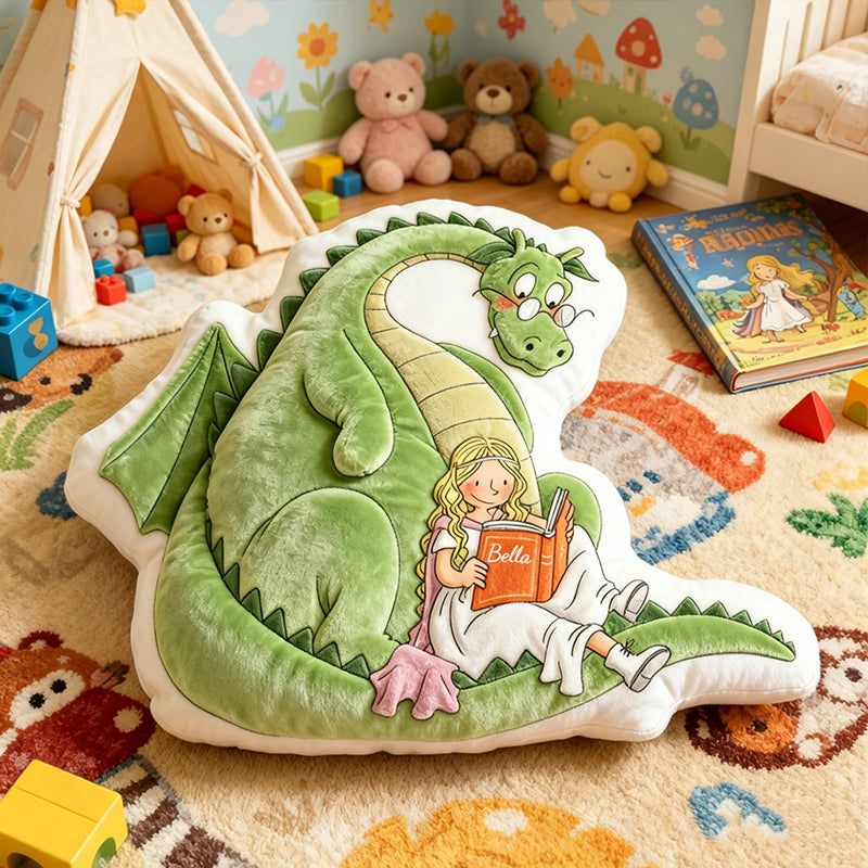 Personalized Reading Prince Dragon Pillow with Custom Name, Fantasy Book Throw Cushion, Gift for Kids, Boys, Girls & Book Lovers