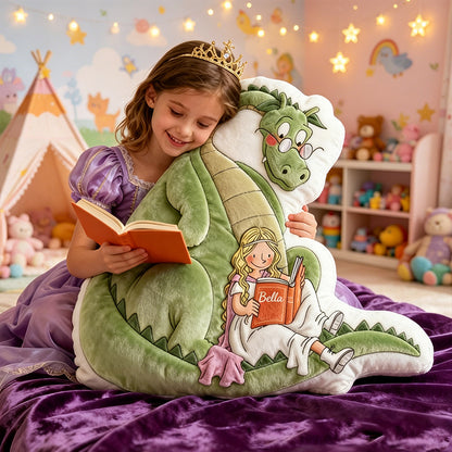 Personalized Reading Prince Dragon Pillow with Custom Name, Fantasy Book Throw Cushion, Gift for Kids, Boys, Girls & Book Lovers