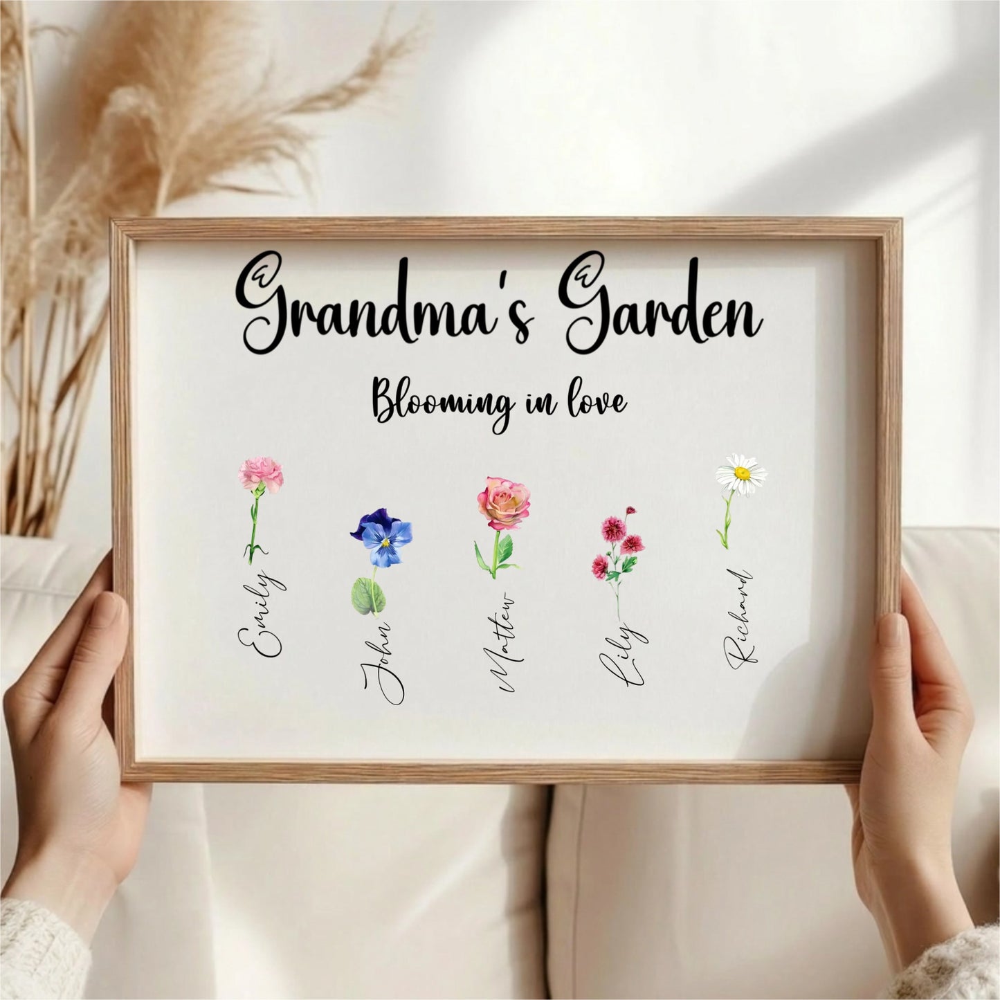 Personalized Grandmas Garden Birth Month Flower Print  Wall Art with Kids Names Mother's Day Gift