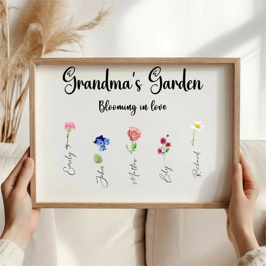 Personalized Grandmas Garden Birth Month Flower Print  Wall Art with Kids Names Mother's Day Gift