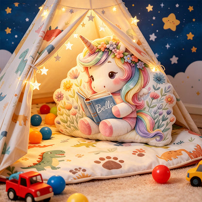 Personalized Reading Horse Pillow with Custom Name, Cartoon Horse Book Throw Cushion, Gift for Kids, Book Lovers & Christmas