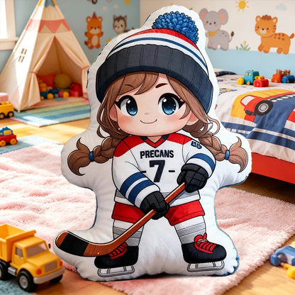 Personalized Ice Hockey Pillow with Custom Name – Cute Sports Cushion for Kids, Girls, Boys, and Hockey Enthusiasts