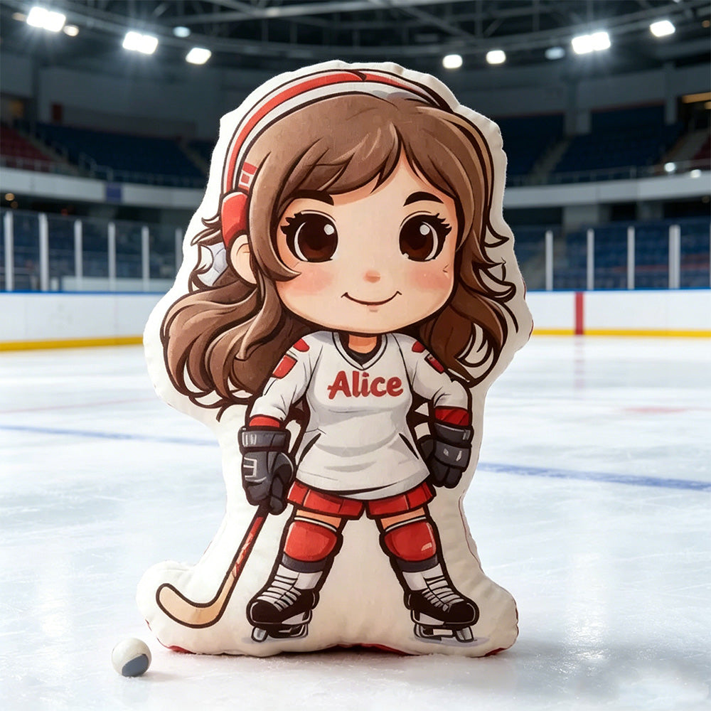 Personalized Girl Hockey Player Pillow with Custom Name – Fun Sports Cushion for Kids, Teens, and Young Hockey Fans