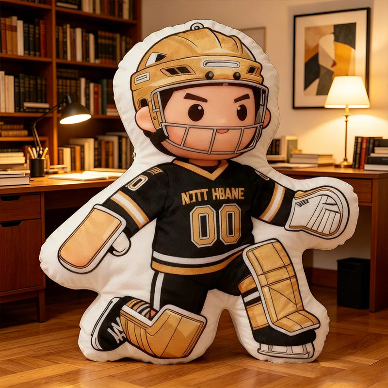 Personalized Ice Hockey Goalie Pillow with Custom Name & Jersey Number – Hockey Player Cushion, Sports Room Decor, Gift for Kids, Players, and Ice Hockey Fans