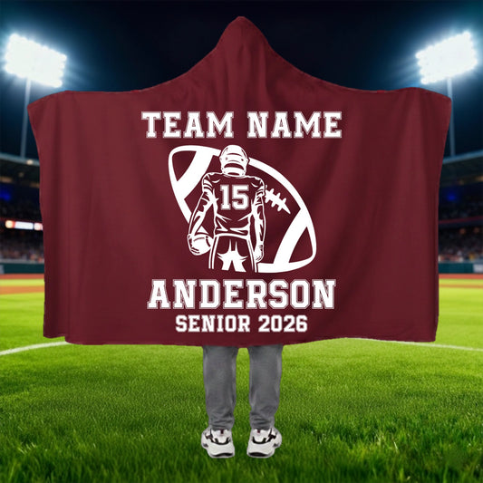 Personalized Football Hooded Blanket with Name Number Team Gift Minky Fleece Throw Blanket